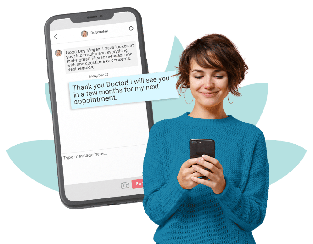 Woman using the Care App to message her doctor.
